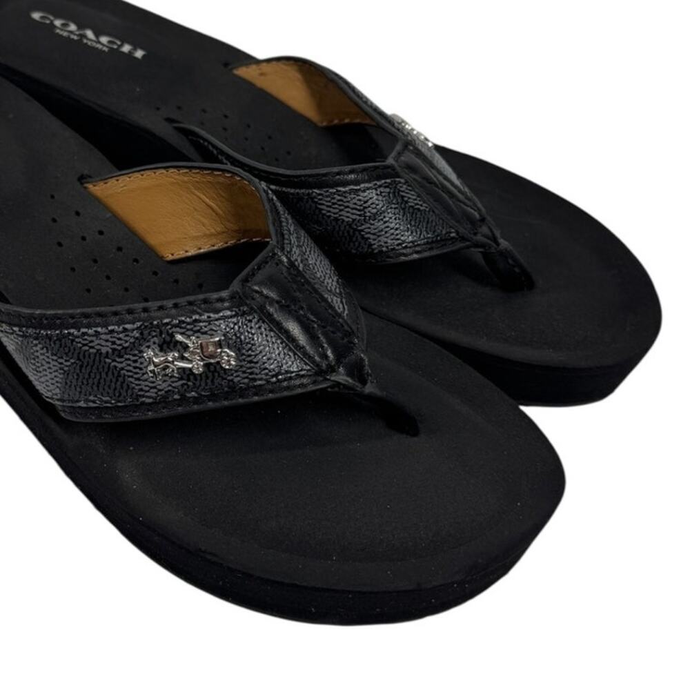 Coach Jolene Wedge Flip Flop Sandals Women’s Size 6B Black Platform Thong A9820 - Picture 4 of 10